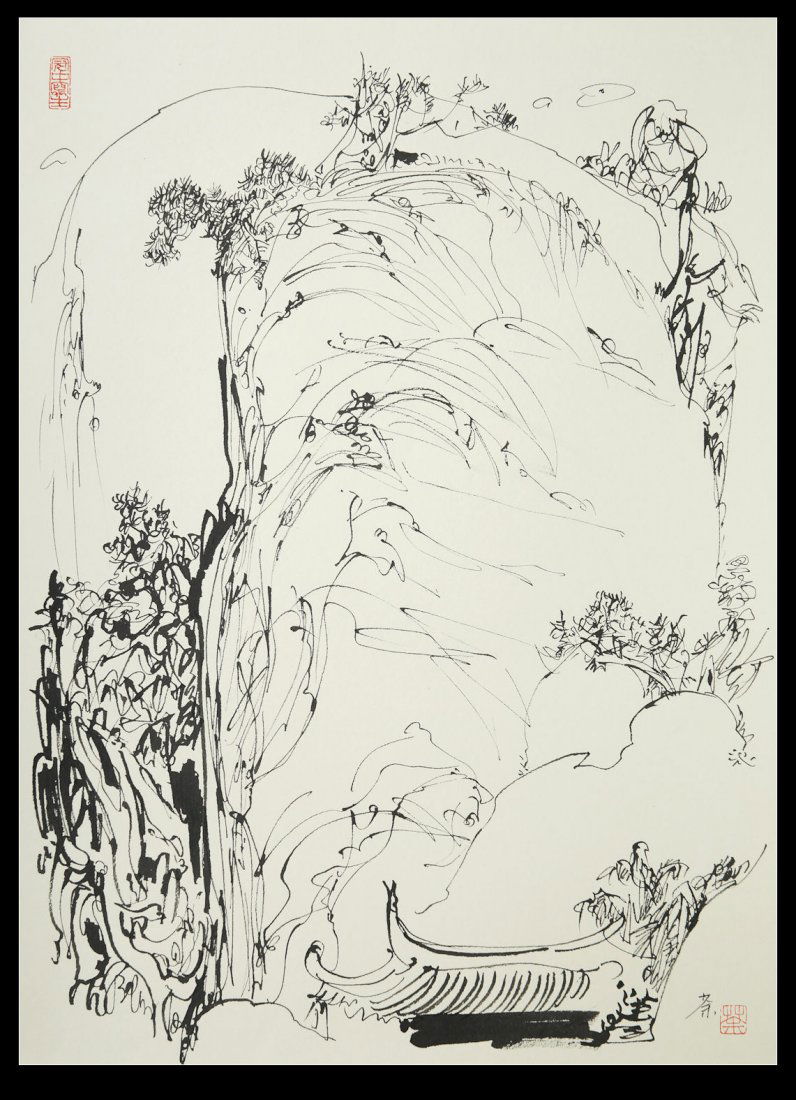 A China pen sketch painting  By Wu Guanzhong 吳 (1 of 3)