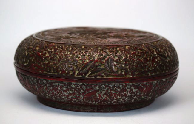 A Chinese cinnabar round box (1 of 3)