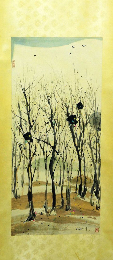 A CHINESE SCROLL PAINTING , Wu Guanzhong (1 of 4)