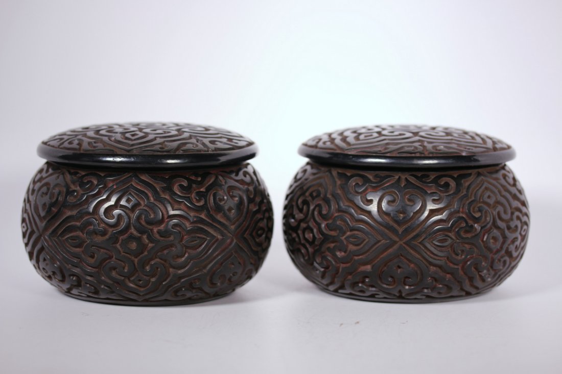 Pair Chinese Lacquer TIXI Box With Cover (1 of 4)