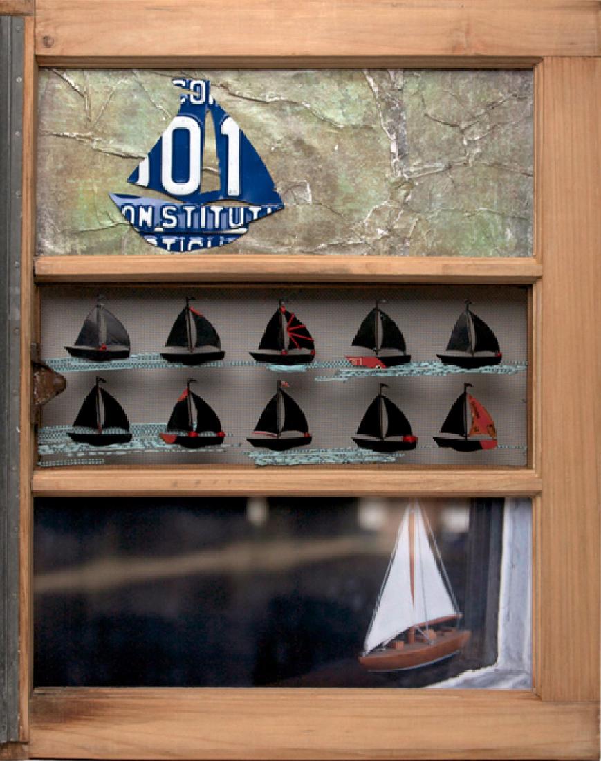 Debranne Cingari, Toy Boats, Mixed Media Assemblage: Artist: Debranne Cingari, American (1963 - ) Title: Toy Boats Year: 2011 Medium: Mixed Media Assemblage, signed Size: 24 x 19.5 x 2 in. (60.96 x 49.53 x 5.08 cm)