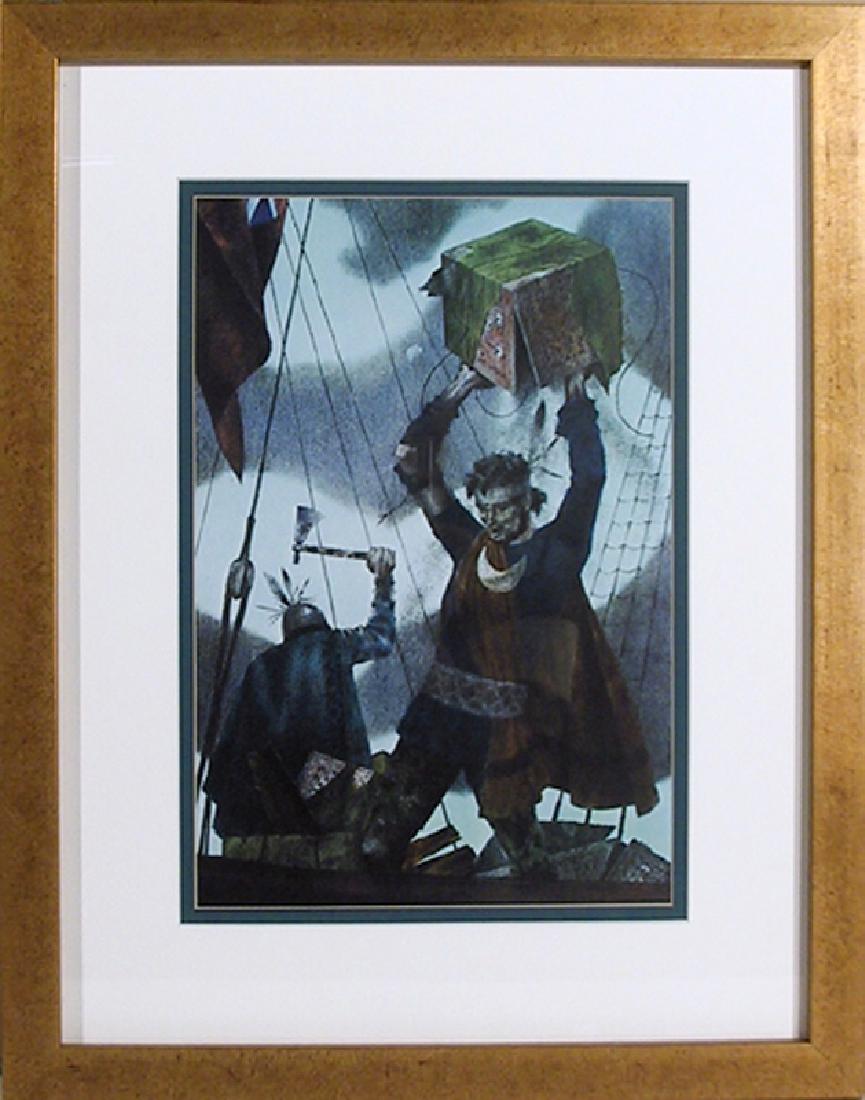 Joseph Hirsch, The Boston Tea Party, Offset Lithograph: Artist: Joseph Hirsch, American (1901 - 1981) Title: The Boston Tea Party Year: 1975 Medium: Offset Lithograph Size: 17 x 14 in. (43.18 x 35.56 cm) Frame Size: 20 x 17 inches