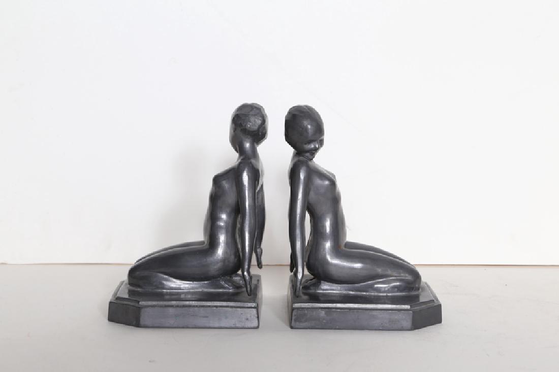 Arthur von Frankenberg, Female Nude Bookends, Spelter: Artist: Arthur von Frankenberg, American Title: Female Nude Bookends Year: 1920 Medium: Spelter, "Frankart 1920" stamped on each Size: 9 x 5 x 4.5 in. (22.86 x 12.7 x 11.43 cm)