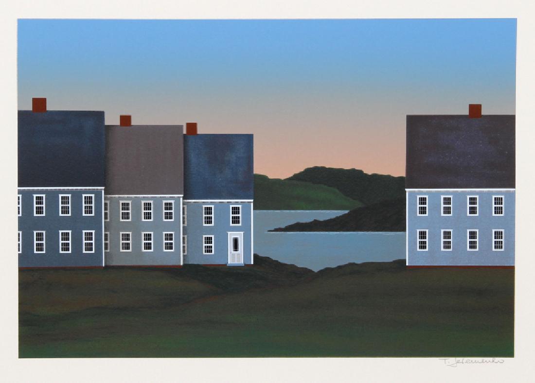 Theodore Jeremenko, Roofs, Silkscreen: Artist: Theodore Jeremenko, American (1938 - ) Title: Roofs Year: 1987 Medium: Silkscreen, Signed and numbered in pencil Edition: 100 Image Size: 11 x 16 inches Size: 19 x 23 in. (48.26 x 58.42 cm)