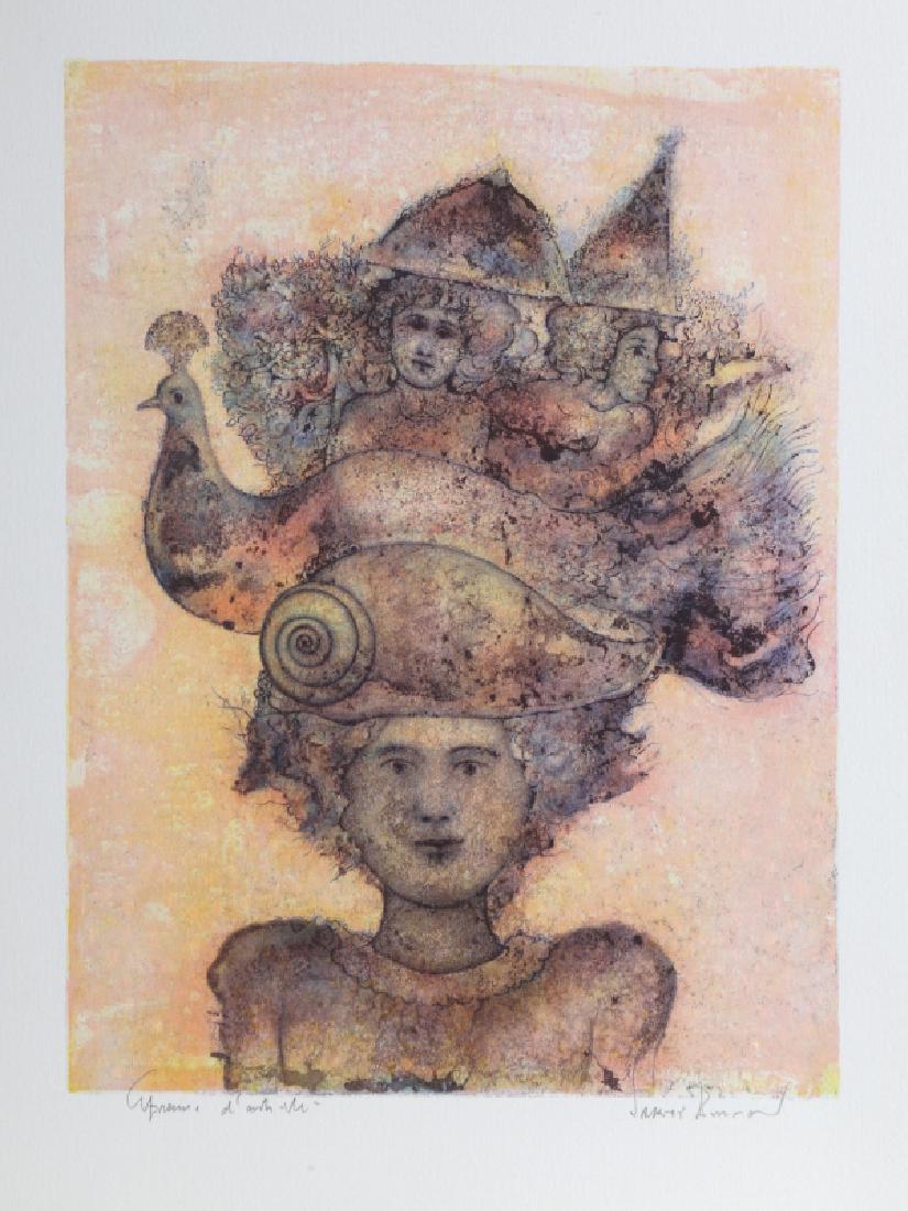 Sakti Burman, Woman in a Headdress with Birds,: Artist: Sakti Burman, Indian (1935 - ) Title: Woman in a Headdress with Birds Year: circa 1980 Medium: Lithograph, signed and numbered in pencil Edition: EA Image Size: 11 x 8.5 inches Size: 15 x 11 i