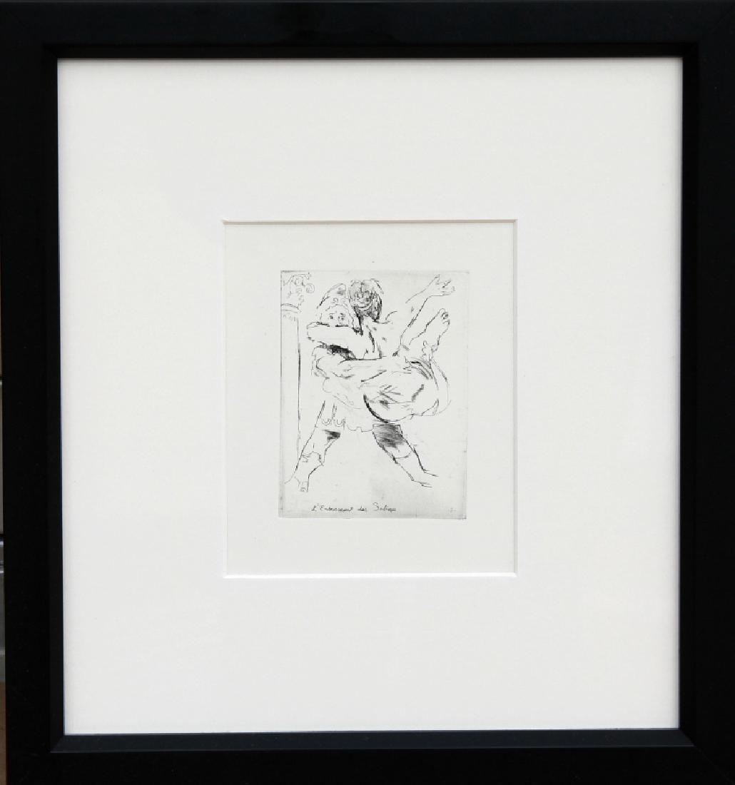 Jack Levine, L'Enlebement des Sabines, Etching: Artist: Jack Levine, After, American (1915 - 2010) Title: L'Enlebement des Sabines Year: 1965 Medium: Etching Size: 4 in. x 3 in. (10.16 cm x 7.62 cm) Frame Size: 12 x 11.5 inches