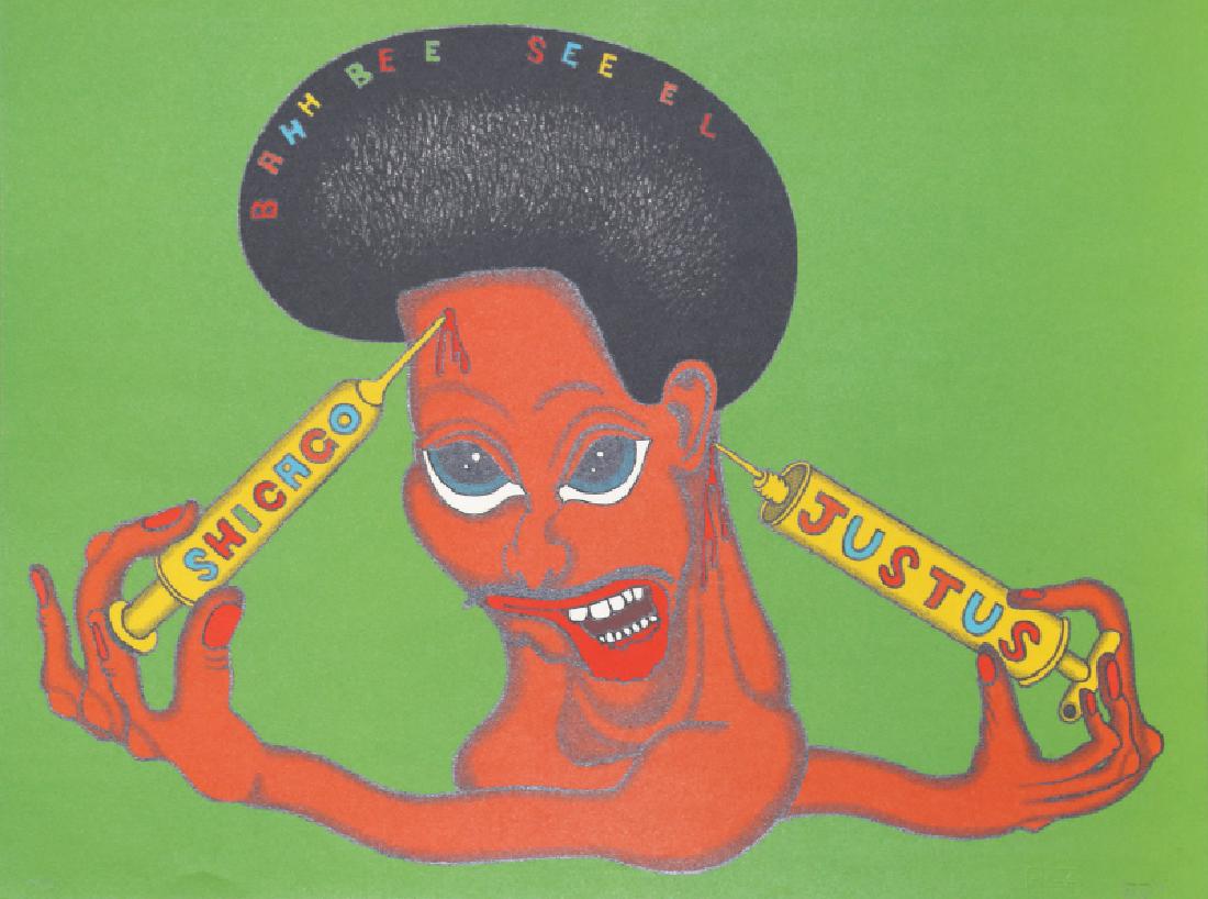 Peter Saul, Shicago Justus from Conspiracy: The artist: Artist: Peter Saul, American (1934 - ) Title: Shicago Justus from Conspiracy: The artist as Witness Year: 1971 Medium: Silkscreen, signed and numbered in pencil Edition: 61/150 Size: 18 x 24 in. (45.7