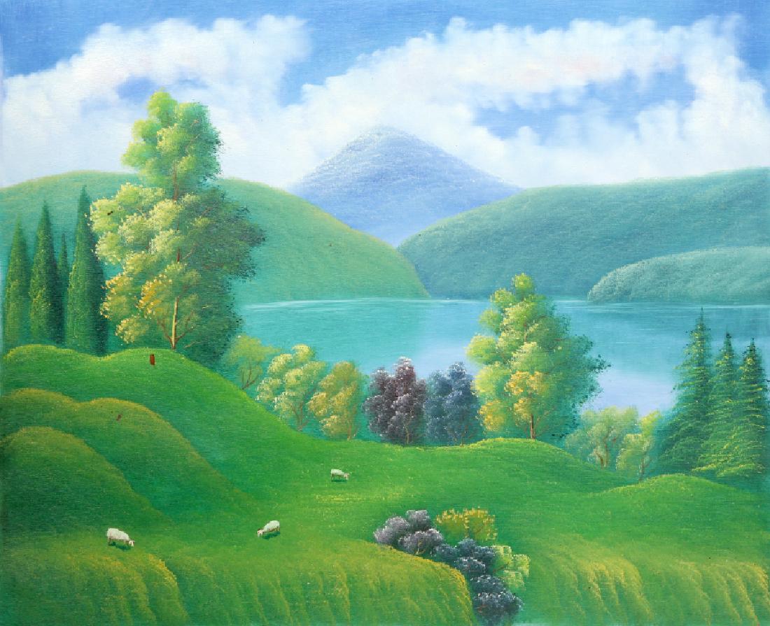 Meijan Yang, Landscape with Sheep (4), Oil Painting (1 of 1)
