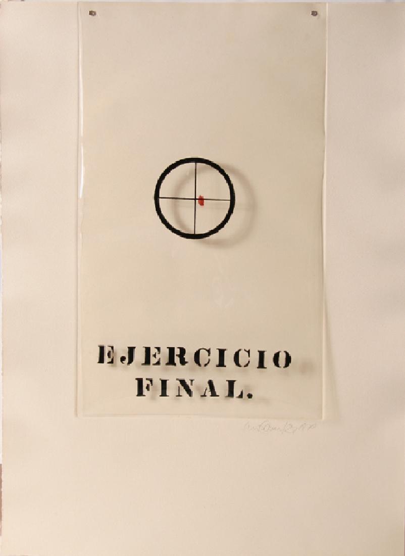 Luis Camnitzer, Ejercicio Final, Intaglio with Collage: Artist: Luis Camnitzer, Uruguayan/German (1937 - ) Title: Ejercicio Final Year: 1970 Medium: Intaglio with Collage, signed in pencil Edition: 100 Size: 30 in. x 22 in. (76.2 cm x 55.88 cm)