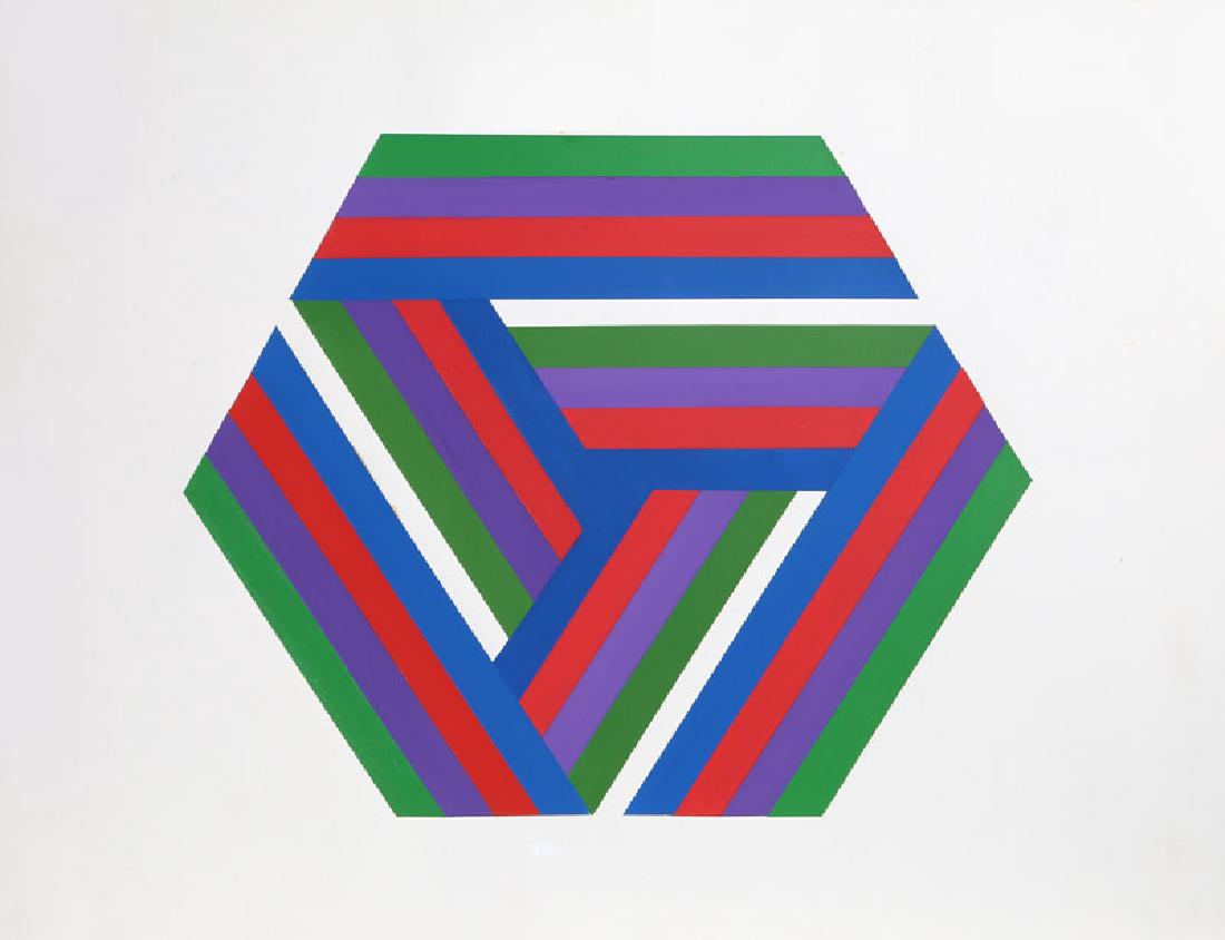 Jules Engel, Striped Hexagon, Acrylic Painting: Artist: Jules Engel, American (1909 - 2003) Title: Striped Hexagon Year: 1970 Medium: Acrylic on Paper Size: 12 in. x 18 in. (30.48 cm x 45.72 cm)