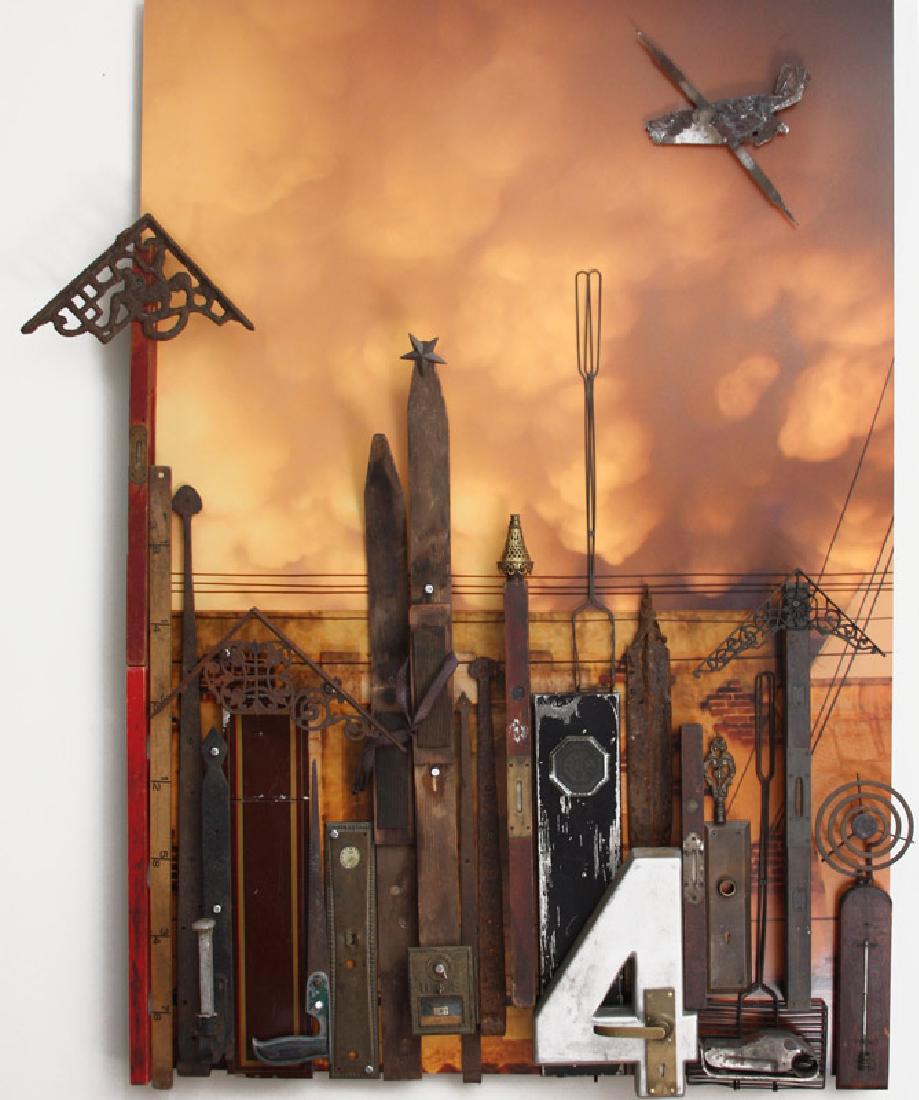 Debranne Cingari, City View, Mixed Media Assemblage: Artist: Debranne Cingari, American (1963 - ) Title: City View Year: 2012 Medium: Mixed Media Assemblage, signed Size: 62.5 x 42 in. (158.75 x 106.68 cm)