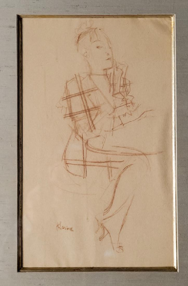 Jack Levine, Woman in Plaid Dress, Conte Crayon Drawing: Artist: Jack Levine, American (1915 - 2010) Title: Woman in Plaid Dress Medium: Conte Crayon on Paper, signed l.l. Size: 16.5 x 10 in. (41.91 x 25.4 cm) Frame Size: 26 x 20 inches