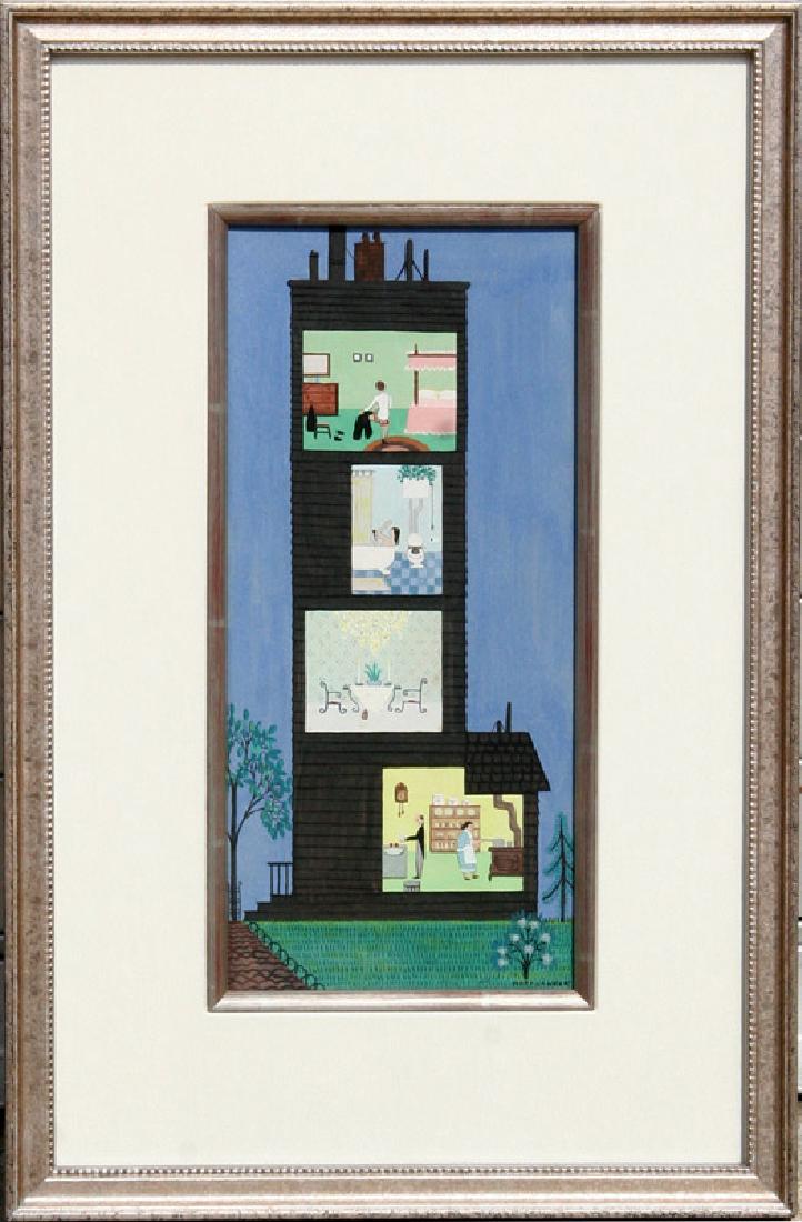 Jack Hofflander, Preparing for Dinner, Acrylic Painting: Artist: Jack Hofflander, American (1920 - 2003) Title: Preparing for Dinner Year: circa 1975 Medium: Acrylic on Board Size: 12 in. x 5.5 in. (30.48 cm x 13.97 cm) Frame Size: 18.5 x 12 inches
