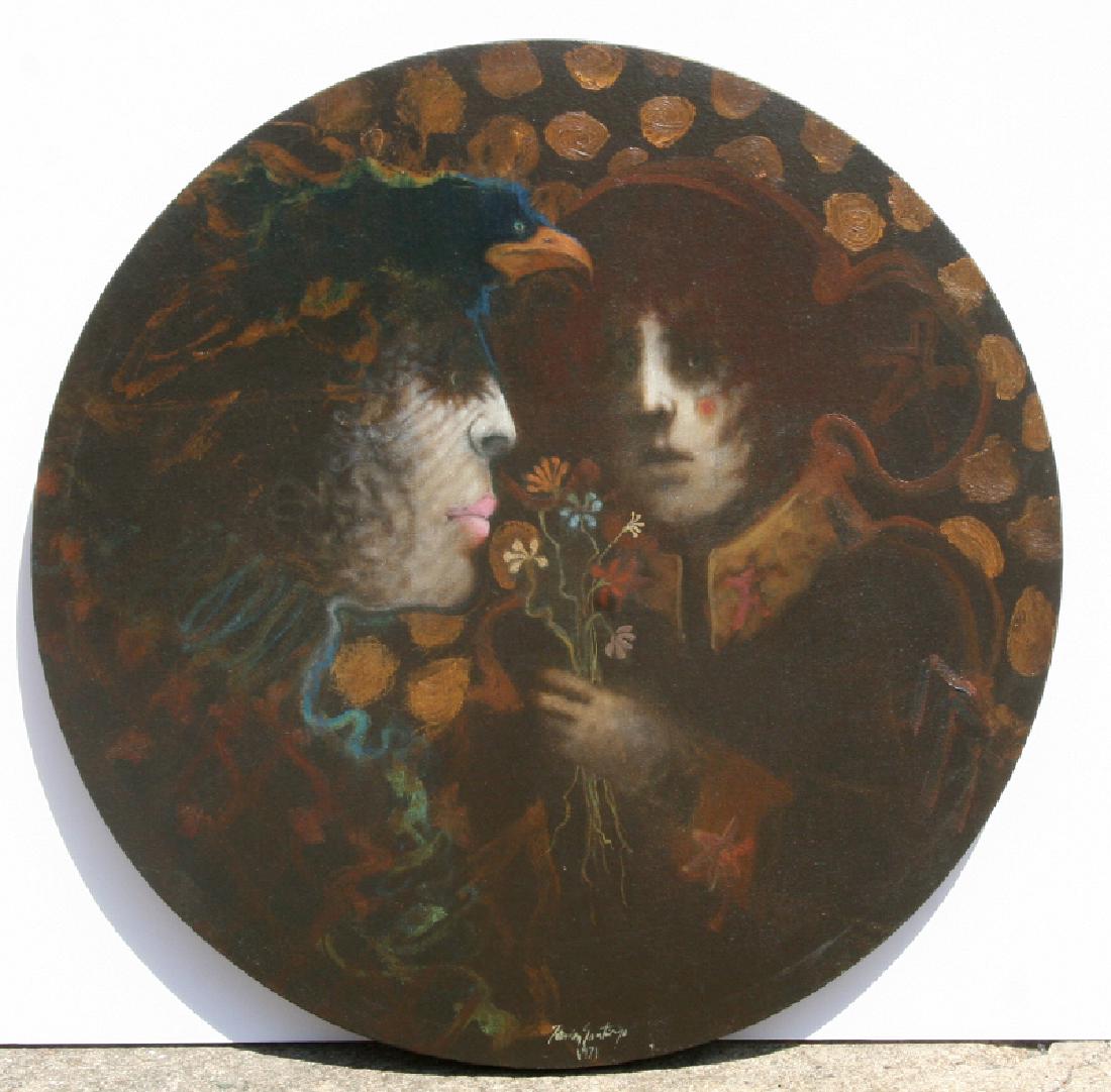 Ramon Santiago, Couple with Bird and Bouquet, Oil (1 of 3)