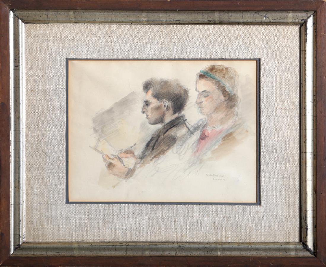 Raphael Soyer, Reading Couple, Pencil and Watercolor (1 of 1)