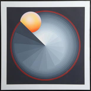 Patrice Breteau, Sun Dial, Screenprint,: Artist: Patrice Breteau, French (1942 - ) Title: Sun Dial Year: Medium: Screenprint, signed in pencil Edition: AP Image Size: Size: 27 x 27 in. (68.58 x 68.58 cm) Frame Size: 32.5 x 32.5