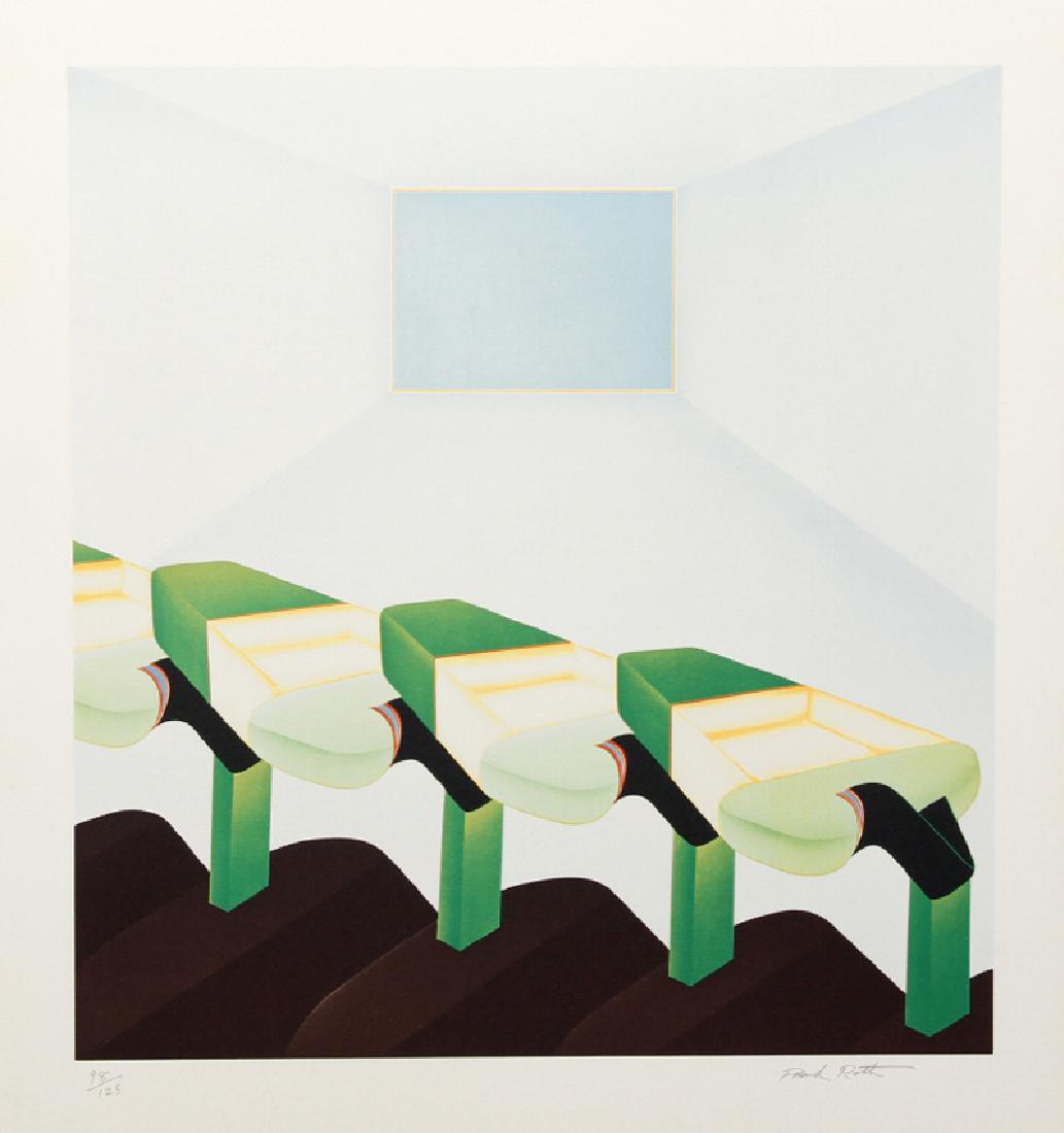 Frank Roth, Untitled - Four Green Shapes in Continuous: Artist: Frank Roth, American (1936 - ) Title: Untitled - Four Green Shapes in Continuous Space Year: 1978 Medium: Serigraph, signed and numbered in pencil Edition: 125, AP 30 Image Size: 19 x 17.5 inc