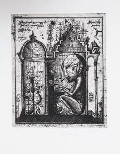 Alexander Brodsky and Ilya Utkin, Piano Player from: Artist: Alexander Brodsky and Ilya Utkin, Russian (1955 - ) Title: Piano Player from Brodsky and Utkin: Projects 1981 - 1990 Year: 1990 Medium: Etching on German Rag paper, signed and numbered in penc