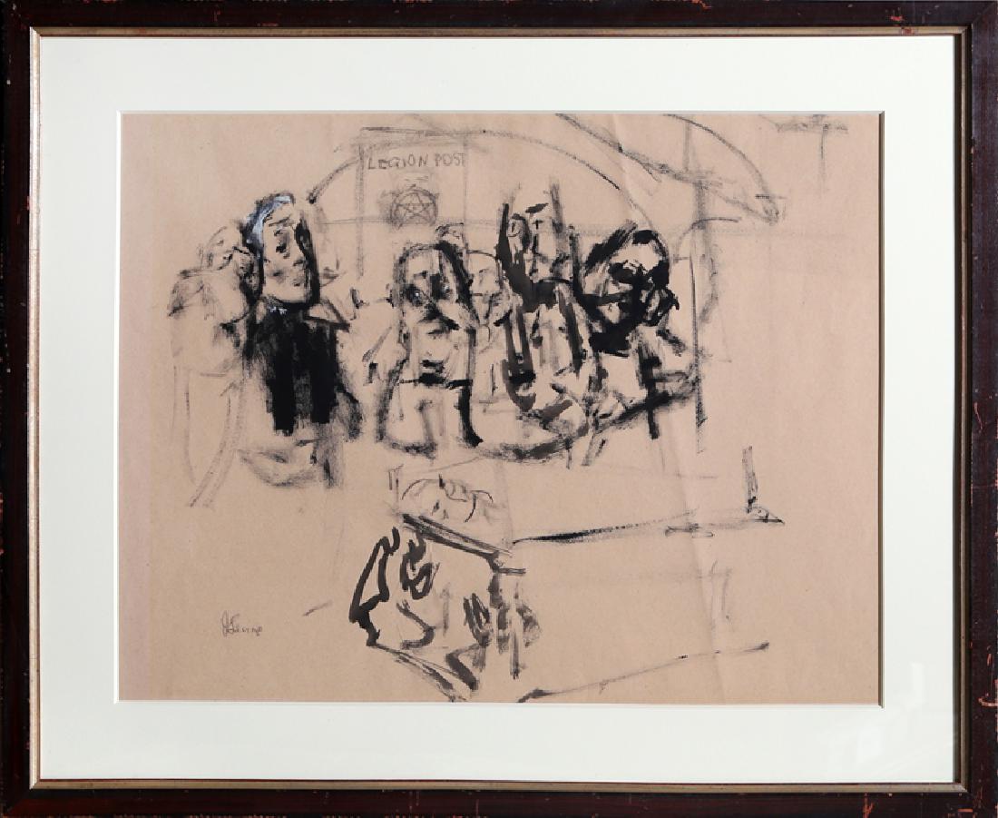 Jack Levine, Funeral, Gouache on Paper, signed: Artist: Jack Levine, American (1915 - 2010) Title: Funeral Year: Medium: Gouache on Paper, signed Edition: Image Size: Size: 17.75 x 23 in. (45.09 x 58.42 cm) Frame Size: 25 x 30.25 inches