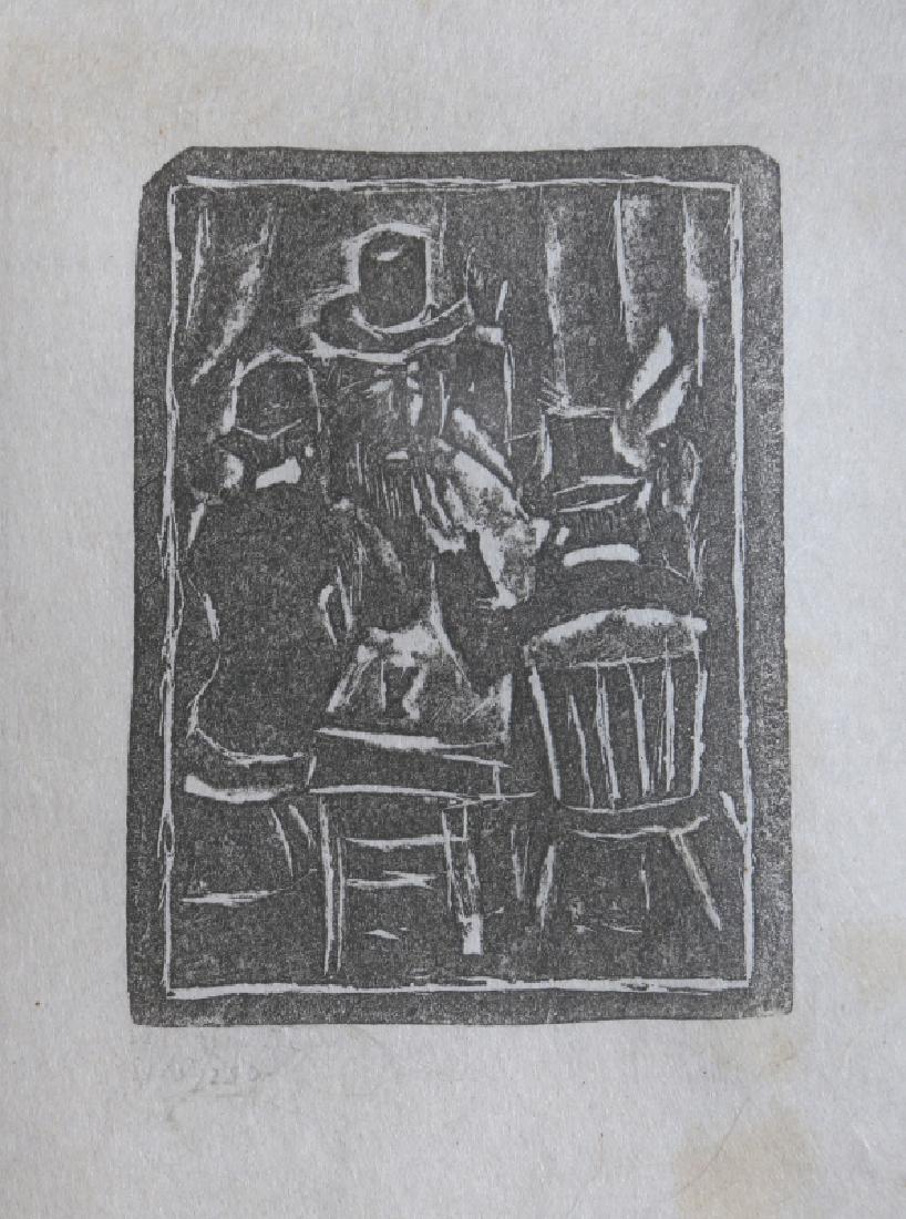 Max Weber, Three Seated Men, Woodcut: Artist: Max Weber, Russian/American (1881 - 1961) Title: Three Seated Men Year: 1920 Medium: Woodcut Edition: 225 Image Size: 3.5 x 2.5 inches