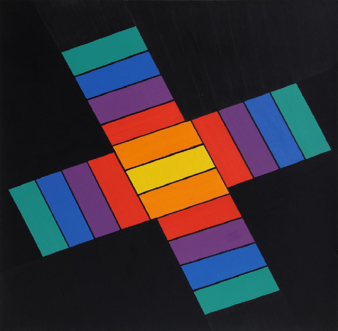 Jules Engel, Rainbow X, Acrylic Painting: Artist: Jules Engel, American (1909 - 2003) Title: Rainbow X Year: 1969-1970 Medium: Acrylic on Paper, signed and dated verso Size: 11 in. x 11 in. (27.94 cm x 27.94 cm)