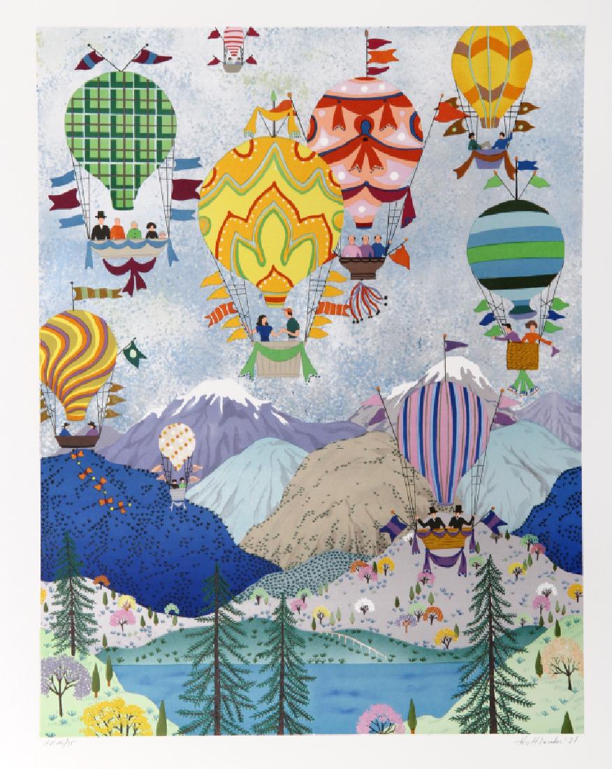Jack Hofflander, Rocky Mountain Balloons, Serigraph: Artist: Jack Hofflander, American (1920 - 2003) Title: Rocky Mountain Balloons Year: 1981 Medium: Serigraph, signed and numbered in pencil Edition: 250, AP 35 Image Size: 23x18 inches Size: 27 in. x 2