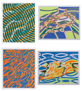 Stanley Hayter, The Aquarius Suite of Four Op-Art: Artist: Stanley Hayter, British (1901 - 1988) Title: The Aquarius Suite Year: 1970 Medium: Four Silkscreens, Each signed and numbered in pencil Edition: 150; XXX Size: 28 x 23 in. (71.12 x 58.42 cm)