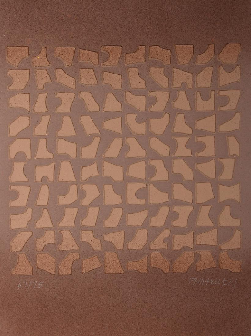 Paul Maxwell, Modern Shapes, Cast Paper: Artist: Paul Maxwell, American (1925 - 2015) Title: Untitled - Modern Shapes Year: circa 1970 Medium: Cast Paper, signed and numbered in pencil Edition: 67/70 Image Size: 20 x 23 inches Size: 30 x 23