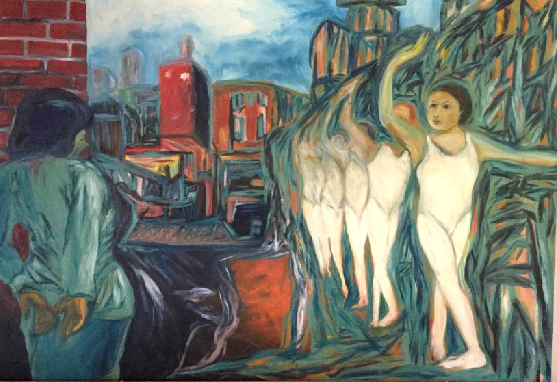 David Amico, Walking the Line, Oil Painting: Artist: David Amico, American (1951 - ) Title: Walking the Line Year: 1983 Medium: Oil on Canvas, signed verso Size: 69 x 99 in. (175.26 x 251.46 cm)