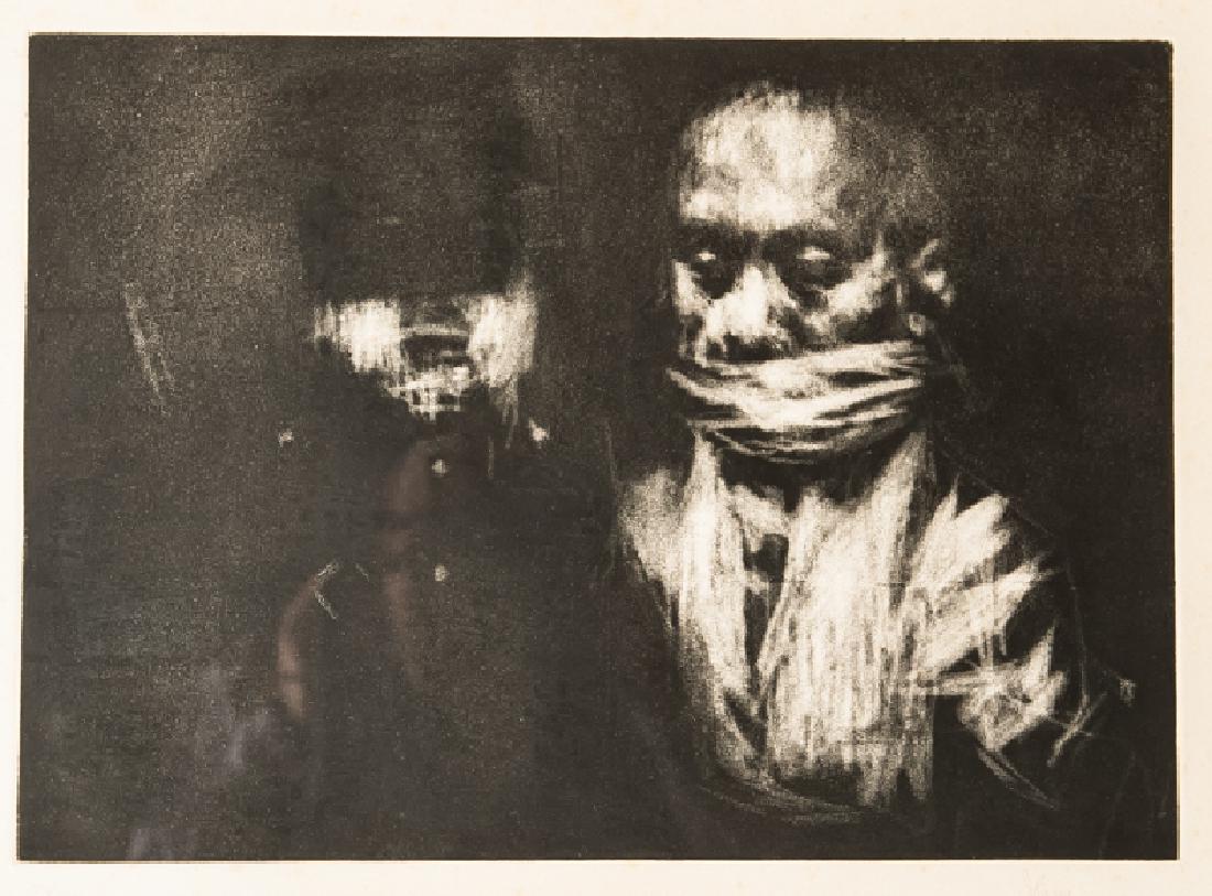 Jack Levine, The Prisoner, Aquatint: Artist: Jack Levine, American (1915 - 2010) Title: The Prisoner Year: 1963 Medium: Aquatint Image Size: 12.8 x 17.9 inches Size: 25 x 30 in. (63.5 x 76.2 cm)