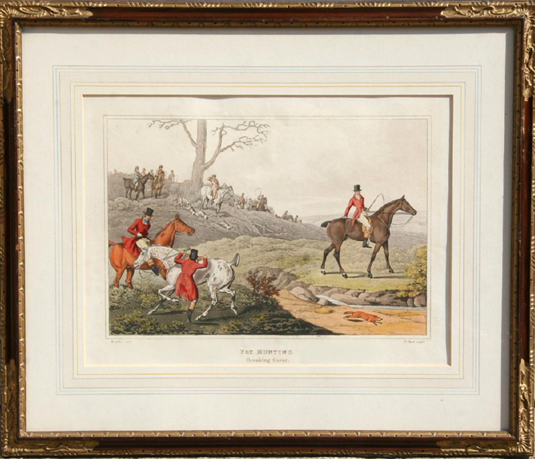 Henry Thomas Alken, Fox Hunting, Breaking Cover, Hand: Artist: Henry Thomas Alken, British (1785 - 1851) Title: Fox Hunting, Breaking Cover Year: circa 1850 Medium: Hand Colored Etching Image Size: 8 x 10 inches Size: 16 in. x 19 in. (40.64 cm x 48.26 cm)