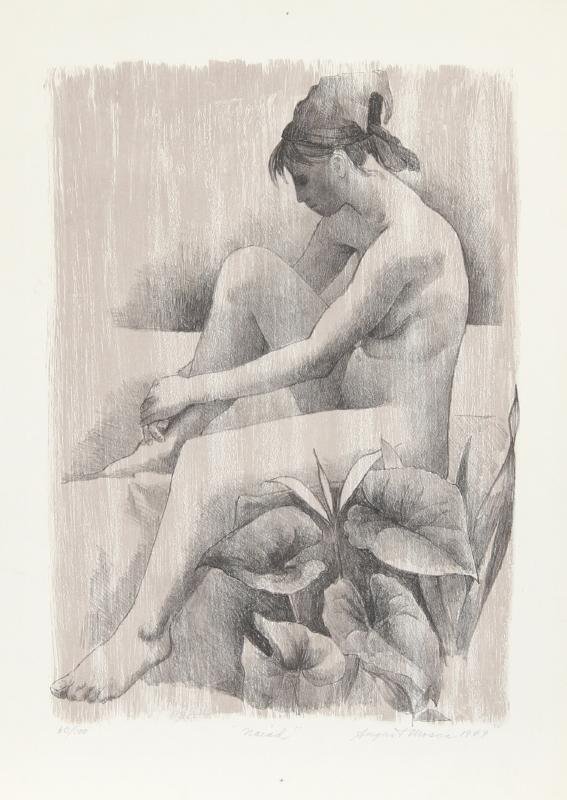 August Mosca, Naiad, Lithograph: Artist: August Mosca, Italian (1905 - 2003) Title: Naiad Year: 1969 Medium: Lithograph, signed and numbered in pencil Edition: 60/100 Size: 19 in. x 15 in. (48.26 cm x 38.1 cm)
