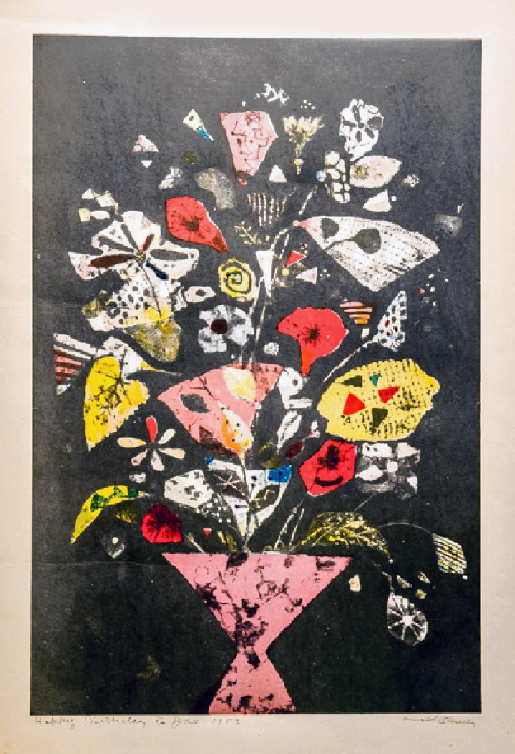 Arnold Blanch, Happy Birthday Flowers, Woodcut (1 of 1)