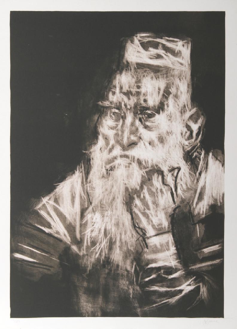 Jack Levine, Rabbi in White, Lithograph: Artist: Jack Levine, American (1915 - 2010) Title: Rabbi in White Year: circa 1975 Medium: Lithograph, signed and numbered in pencil Edition: 16/50 Image Size: 27.5 x 19 inches Size: 30 x 22 in. (76.2