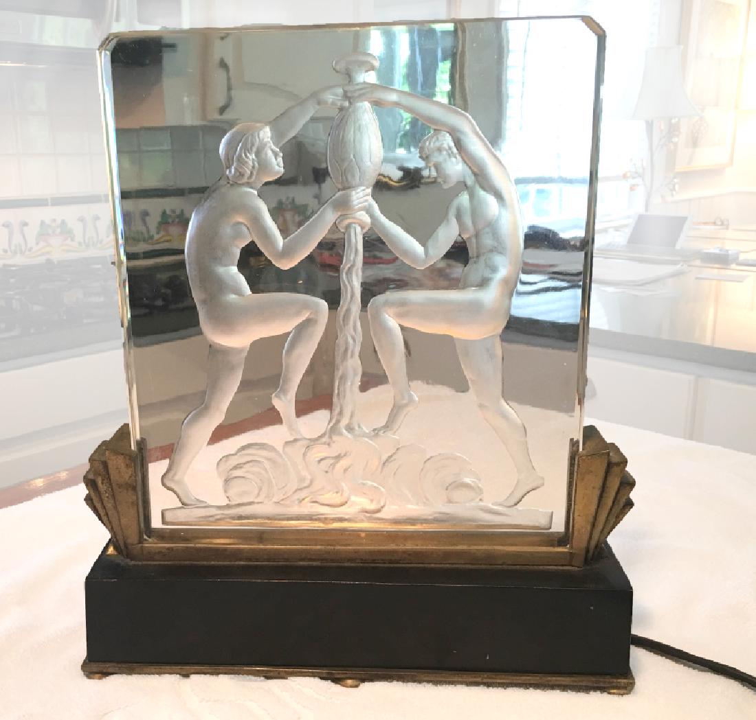 Art Deco Two Figures with Water Jug, Etched Glass (1 of 5)