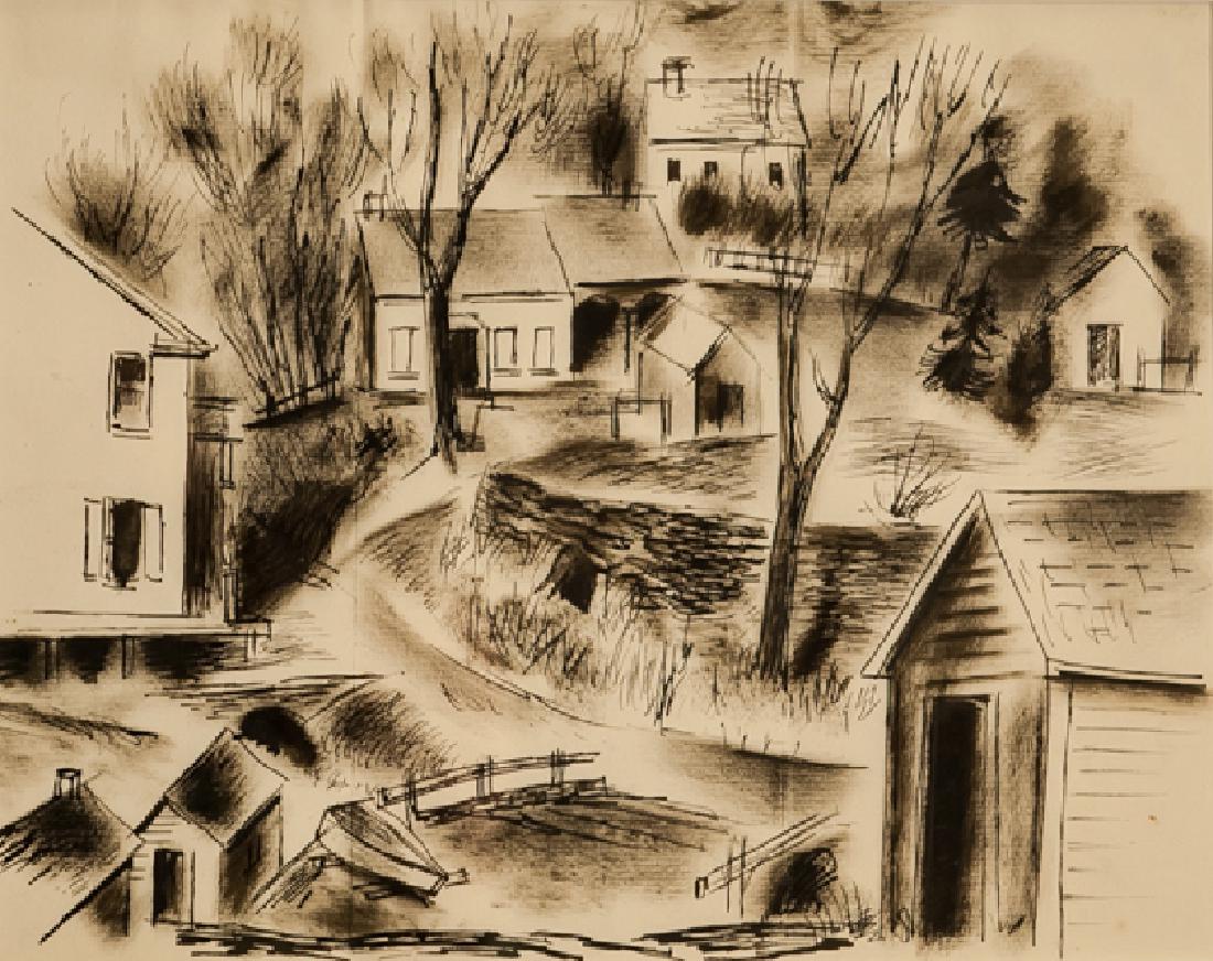 Konrad Cramer, Street Scene, Pen and Ink Drawing: Artist: Konrad Cramer, German/American (1888 - 1963) Title: Street Scene Medium: Pen and Ink on Paper Size: 8 x 10 in. (20.32 x 25.4 cm)