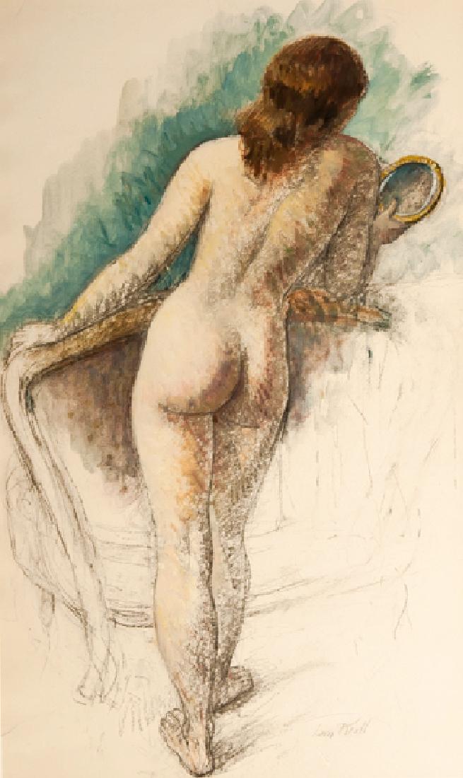 Leon Kroll, Standing Nude with Mirror, Pastel Drawing: Artist: Leon Kroll, American (1884 - 1974) Title: Standing Nude with Mirror Year: circa 1950 Medium: Pastel on Paper, signed Size: 18.5 x 11.5 in. (46.99 x 29.21 cm)