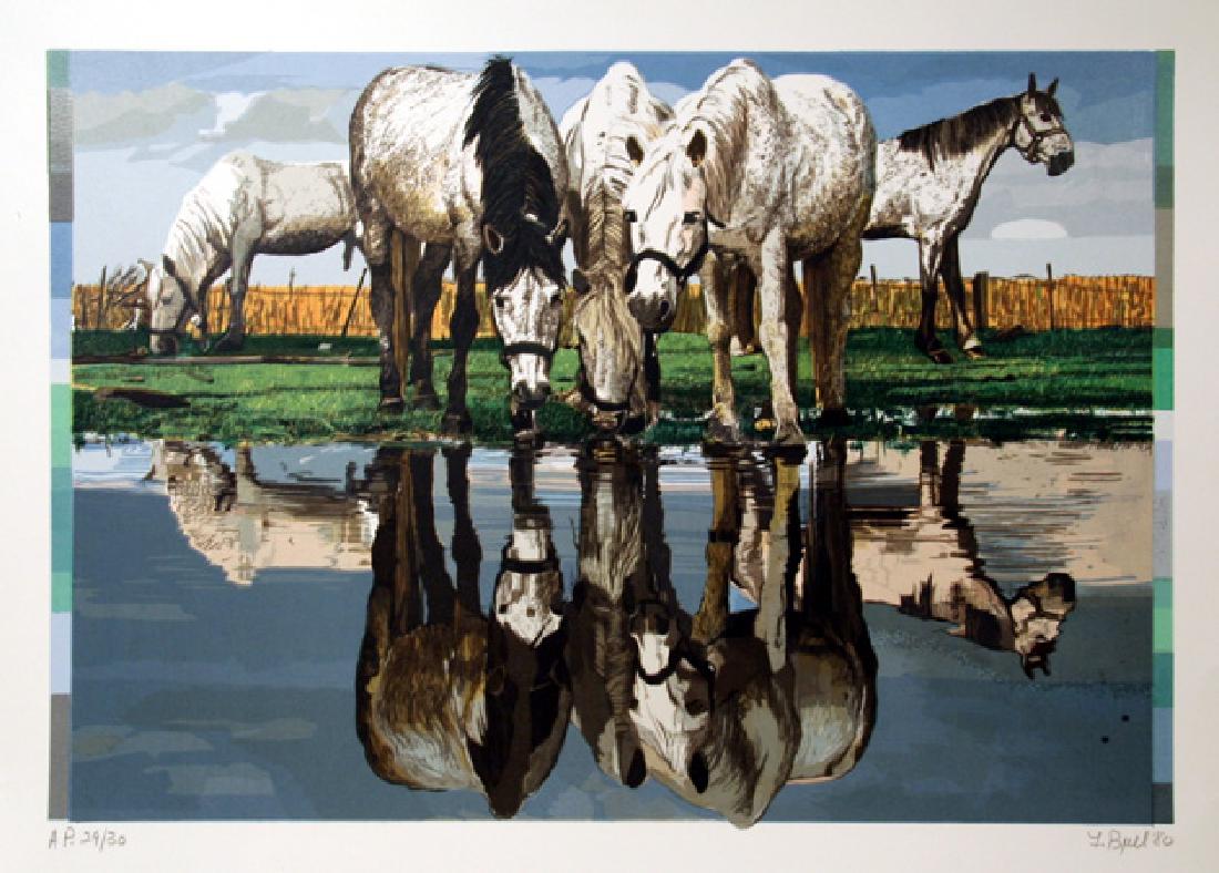 Fran Bull, Horses of the Camargue, Serigraph: Artist: Fran Bull, American (1938 - ) Title: Horses of the Camargue Year: 1980 Medium: Serigraph on Somerset, signed and numbered in pencil Edition: 250, AP 30 Size: 22 in. x 30 in. (55.88 cm x 76.2 c