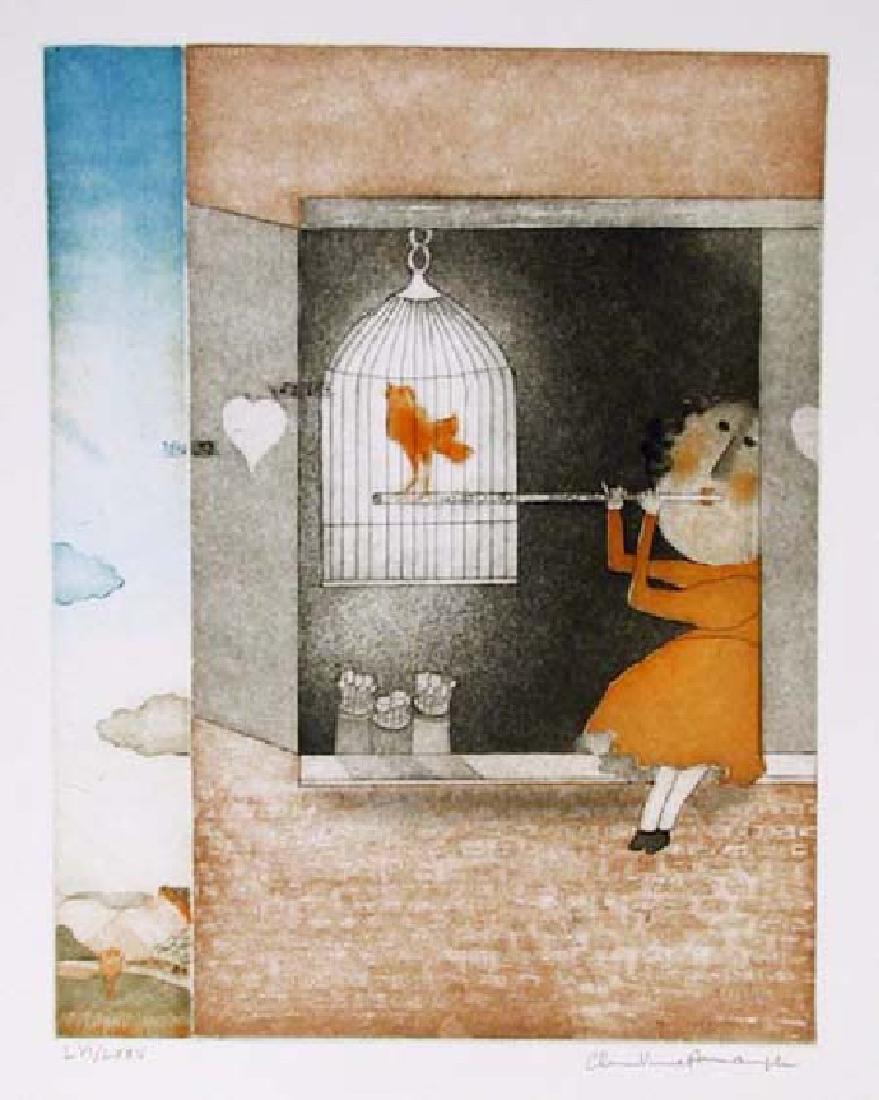 Christine Amarger, Flautist and Red Bird, Aquatint (1 of 1)