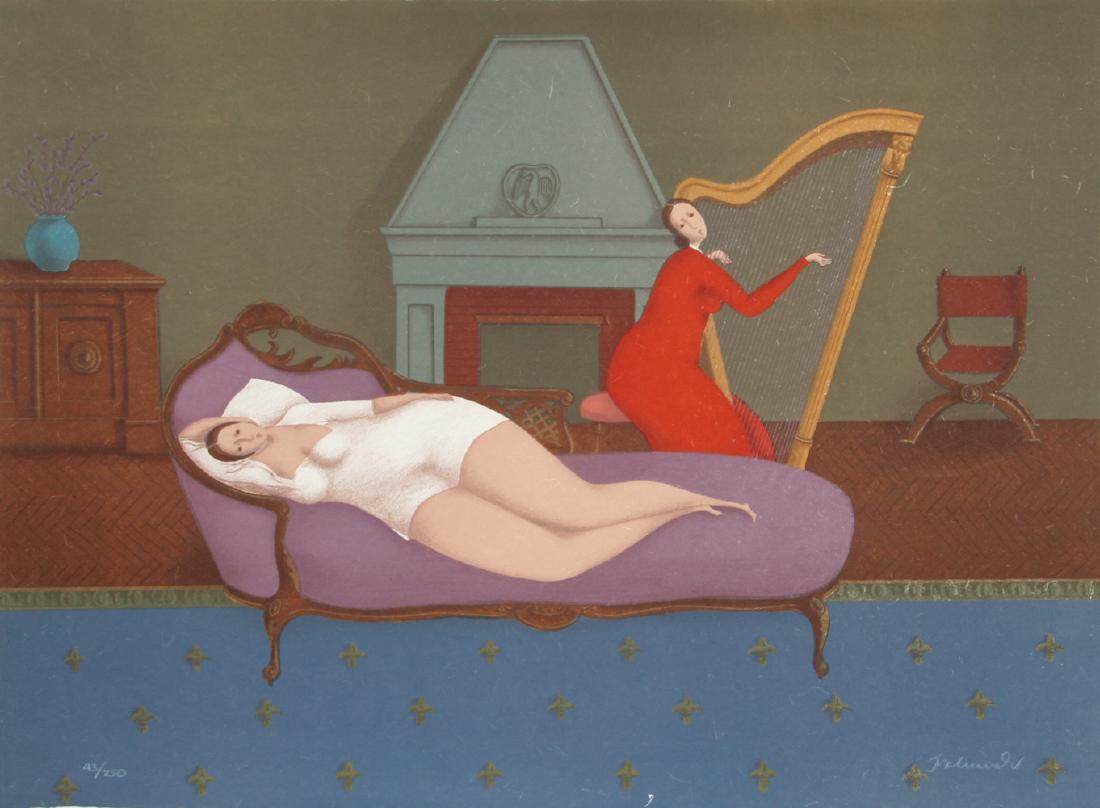 Branko Bahunek, Lounging with Harp, Lithograph (1 of 1)
