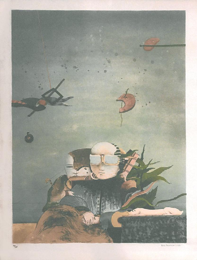 Elie Abrahami, The Couple, Lithograph: Artist: Elie Abrahami, Iranian (1941 - ) Title: The Couple Year: 1980 Medium: Lithograph, signed and numbered in pencil Edition: 100 Size: 29.5 x 22.5 in. (74.93 x 57.15 cm)