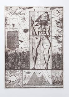 Alexander Brodsky and Ilya Utkin, Glass Tower II,: Artist: Alexander Brodsky and Ilya Utkin, Russian (1955 - ) Title: Glass Tower II from Brodsky and Utkin: Projects 1981 - 1990 Year: 1990 Medium: Etching on German Rag paper, signed and numbered in pe