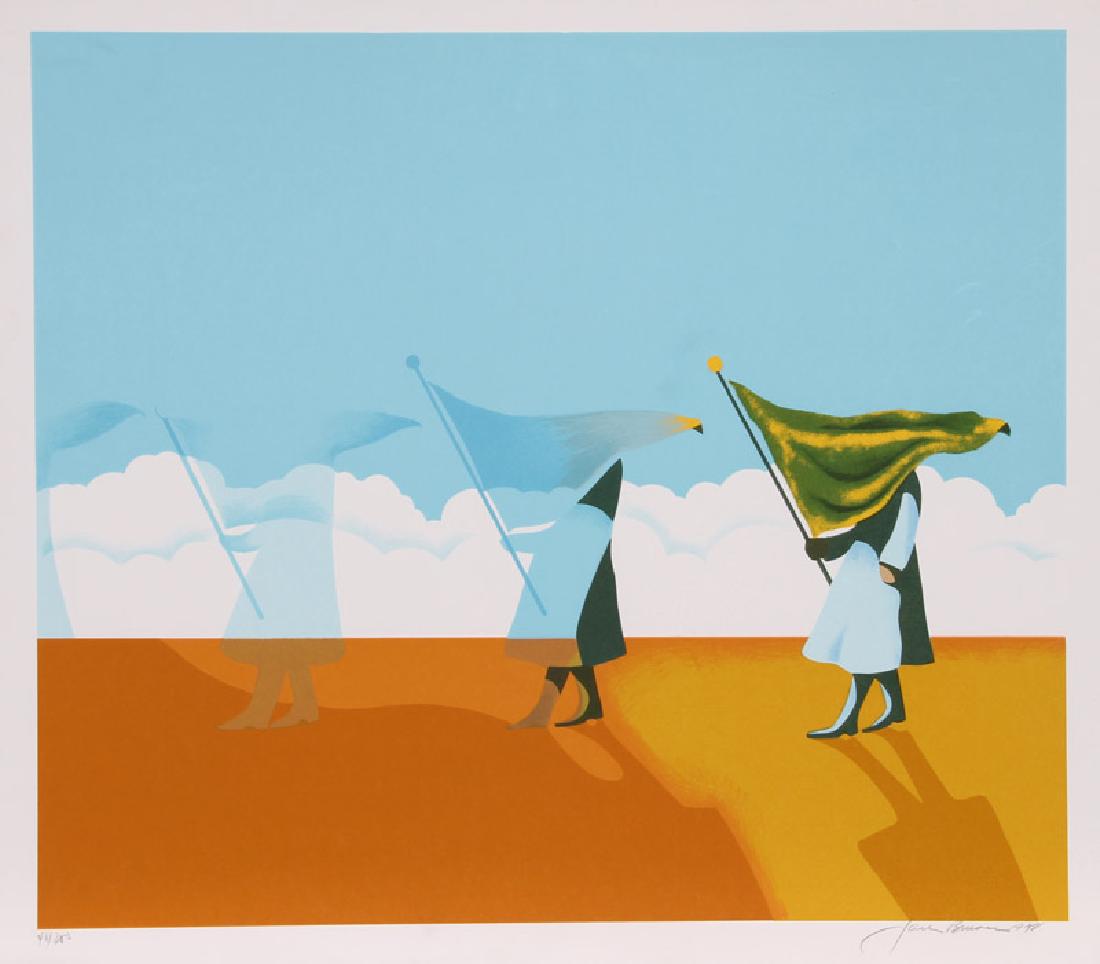 Jack Brusca, Heroes, Serigraph: Artist: Jack Brusca, American (1939 - 1993) Title: Heroes Year: 1978 Medium: Serigraph, signed and numbered in pencil Edition: 200, AP 30 Image Size: 24 x 28 inches Size: 26 in. x 30 in. (66.04 cm x 7