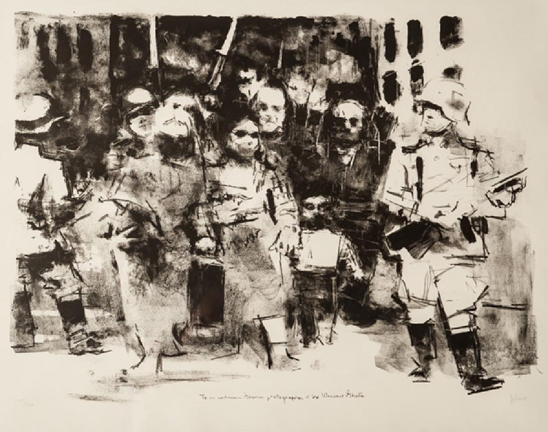Jack Levine, Warsaw Ghetto, Lithograph: Artist: Jack Levine, American (1915 - 2010) Title: Warsaw Ghetto Year: 1969 Medium: Lithograph, signed and numbered in pencil Edition: 120 Image Size: 18.75 x 25.2 inches Size: 21 x 27 in. (53.34 x 68