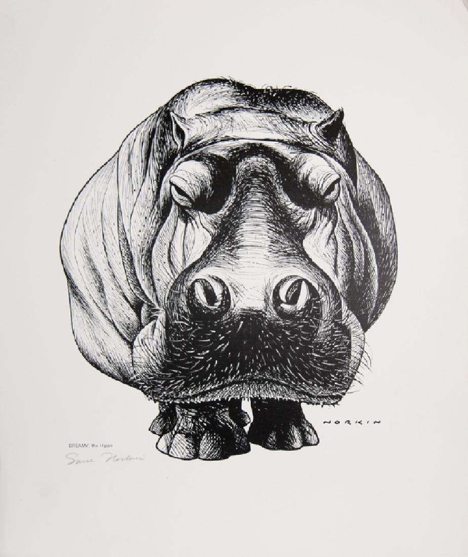 Sam Norkin, Dreamy the Hippo, Poster: Artist: Sam Norkin Title: Dreamy the Hippo Year: circa 1975 Medium: Poster, Signed in marker Size: 22.5 x 19.5 in. (57.15 x 49.53 cm)