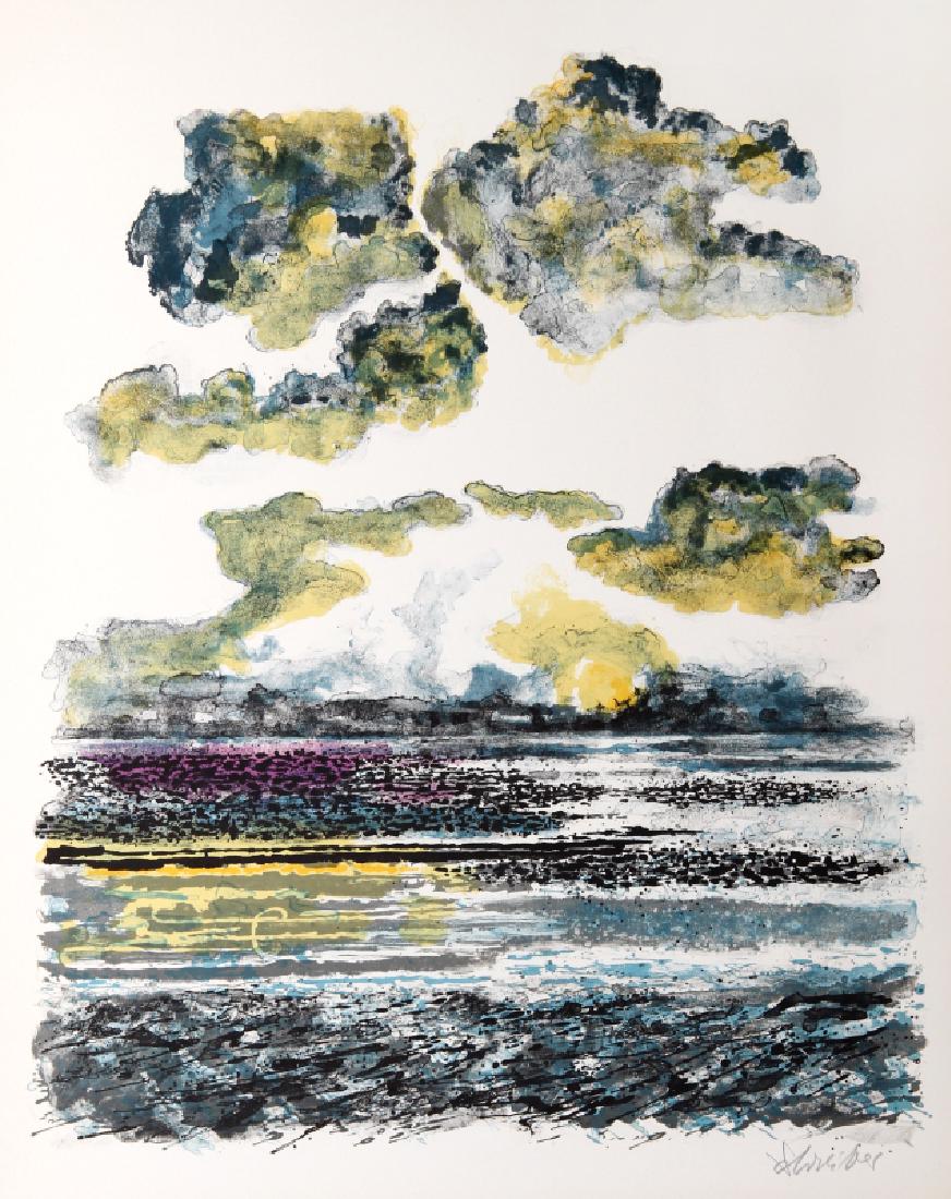 Georges Schreiber, Sunrise, Lithograph: Artist: Georges Schreiber, Belgian/American (1904 - 1977) Title: Sunrise Year: circa 1970 Medium: Lithograph, Signed in Pencil Edition: 150, AP Size: 33 in. x 25 in. (83.82 cm x 63.5 cm)