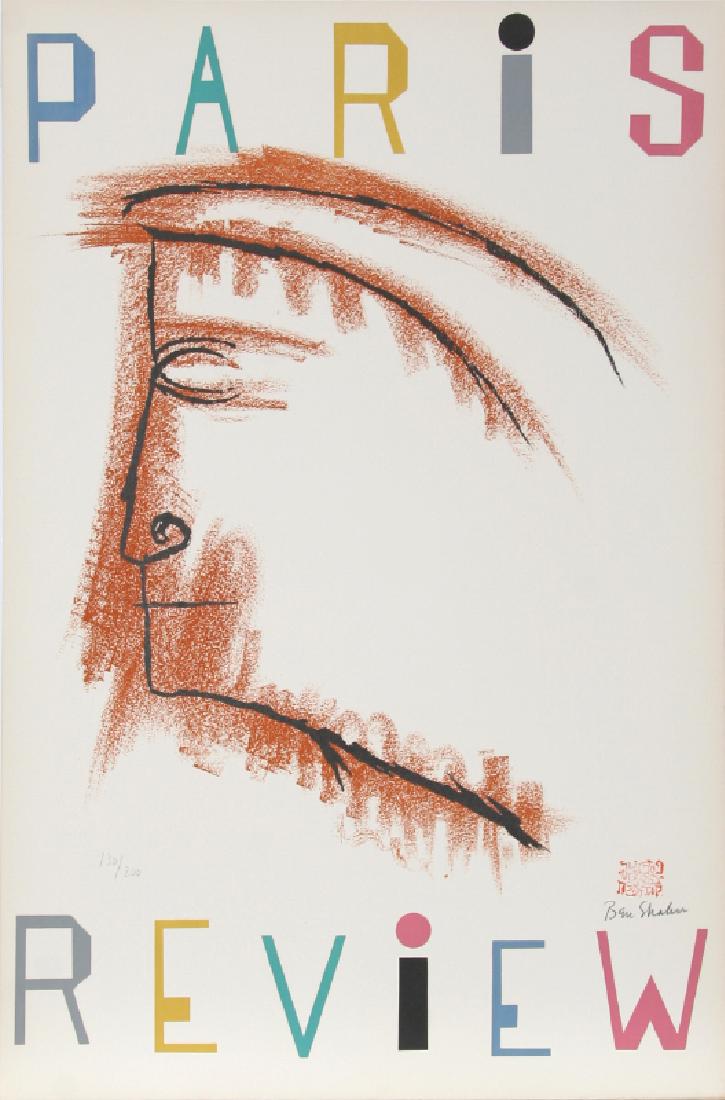 Ben Shahn, Paris Review, Lithograph: Artist: Ben Shahn, Lithuanian/American (1898 - 1969) Title: Paris Review Year: 1968 Medium: Lithograph on Arches, Signed in black crayon, numbered in pencil Edition: 200 Size: 39 x 26 in. (99.06 x 66.