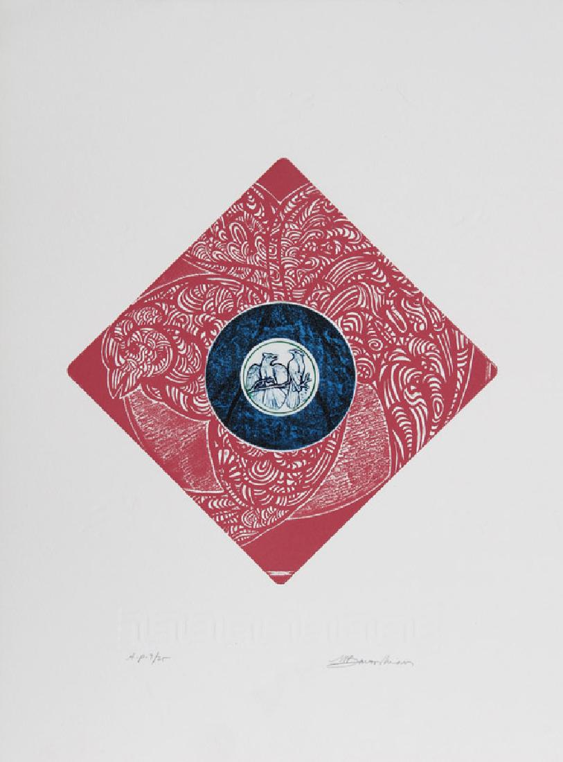 Martin Barooshian, Blue Jays, Intaglio Aquatint Etching: Artist: Martin Barooshian, American (1929 - ) Title: Blue Jays Year: circa 1981 Medium: Intaglio Etching and Aquatint, signed and numbered in pencil Edition: 175, AP 25 Image Size: 11 x 11 inches Size