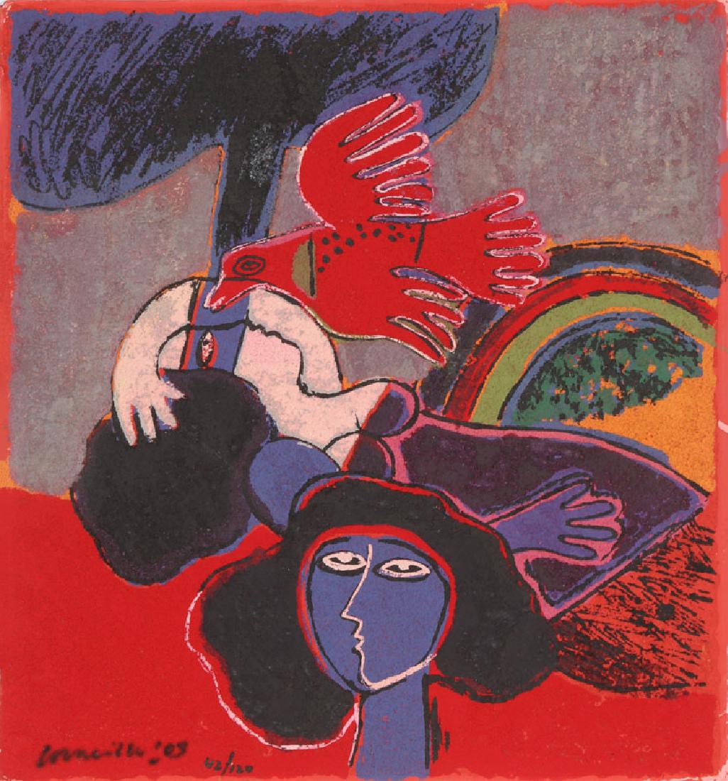 Corneille, Eternal Song of Summer I, Terragraph: Artist: Corneille, Belgian (1922 - 2010) Title: Eternal Song of Summer I Year: 2003 Medium: Terragraph, signed, dated, and numbered in ink Edition: 42/120 Size: 15.5 in. x 14 in. (39.37 cm x 35.56 cm)