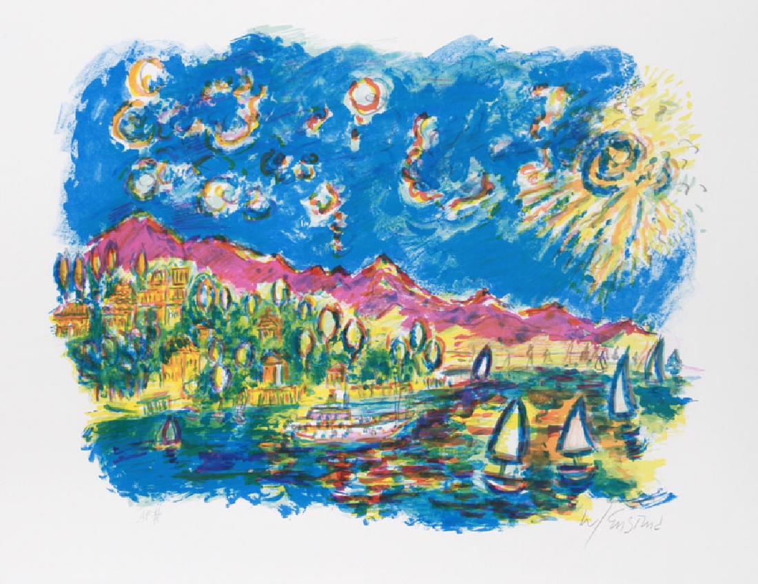 Wayne Ensrud, Bayside, Lithograph: Artist: Wayne Ensrud, American (1934 - ) Title: Bayside Year: 1980 Medium: Lithograph, signed and numbered in pencil Edition: 300, AP 45 Image Size: 19 x 24 inches Size: 22 in. x 30 in. (55.88 cm x 76